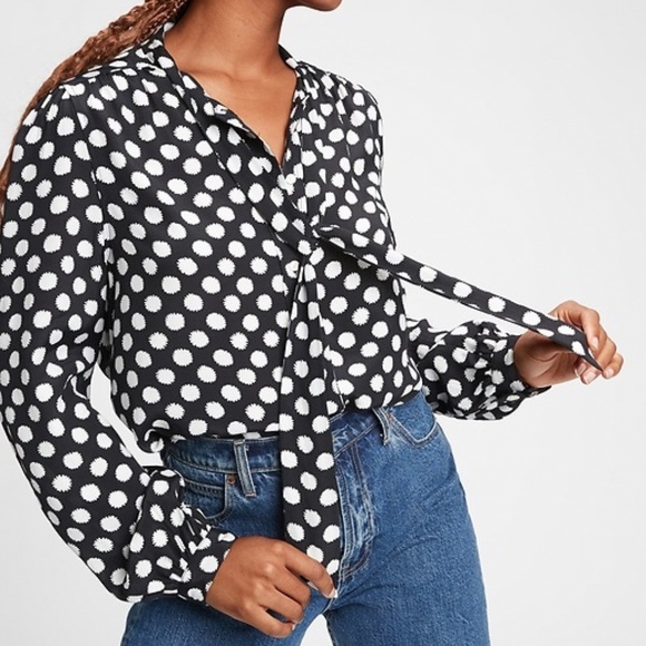 NWT Gap Polka Dot Bow Front Top Blouse - Picture 1 of 7